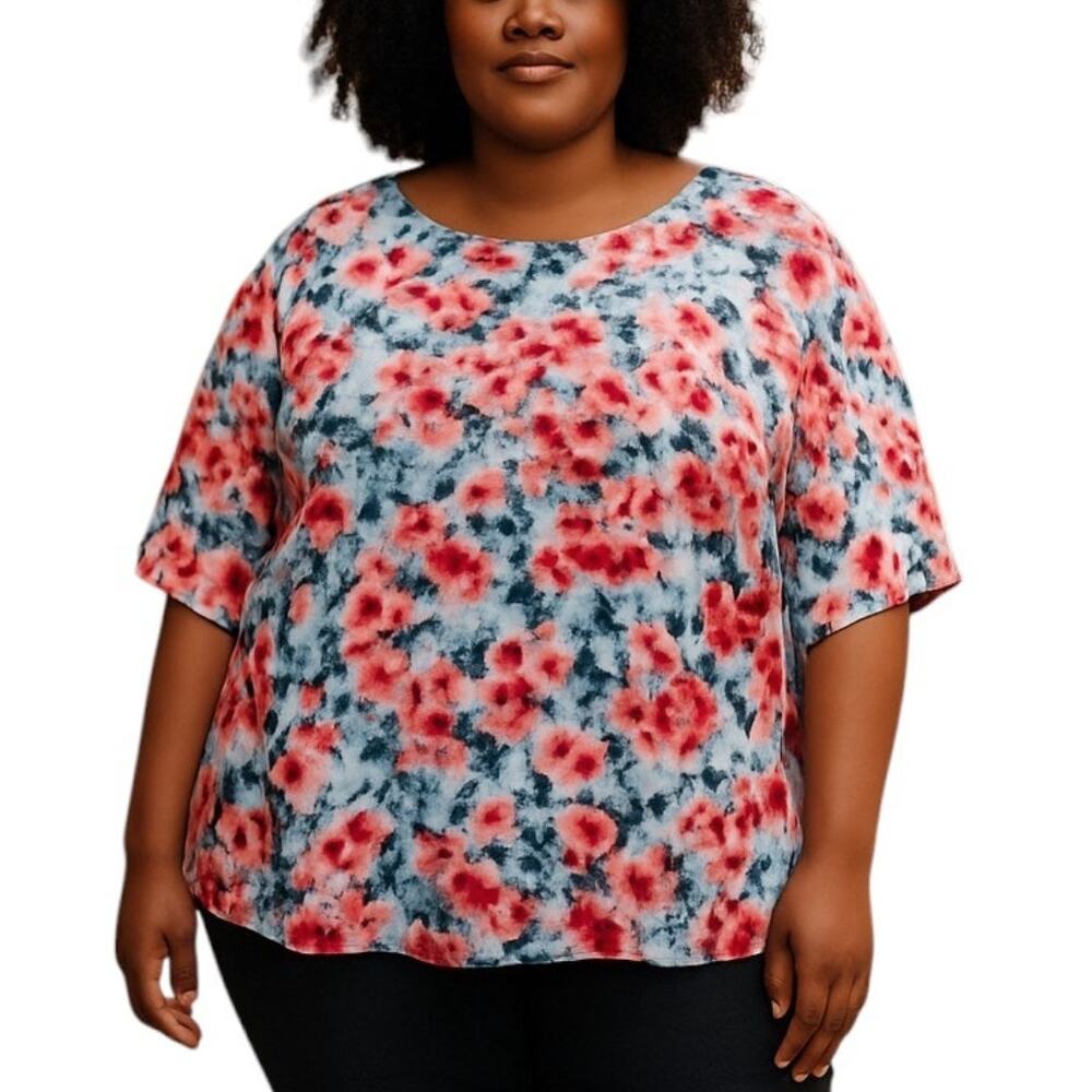 Love Kuza 3X Women's Pink Floral Top Shirt Blouse Plus Size22W 24W 3XL XXXL